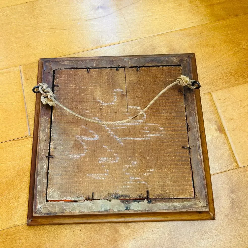 Antique Primitive wood wooden square Picture Mirror Framed